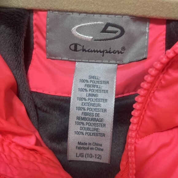 Girls Champion Winter Coat Size L 10-12 Bright Pink Zippered Pockets Hood Puffer - Picture 4 of 8